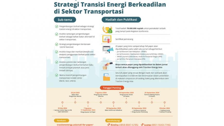 Call For Paper: Strategi Transportasi Energi Berkeadilan di Sektor Transportasi